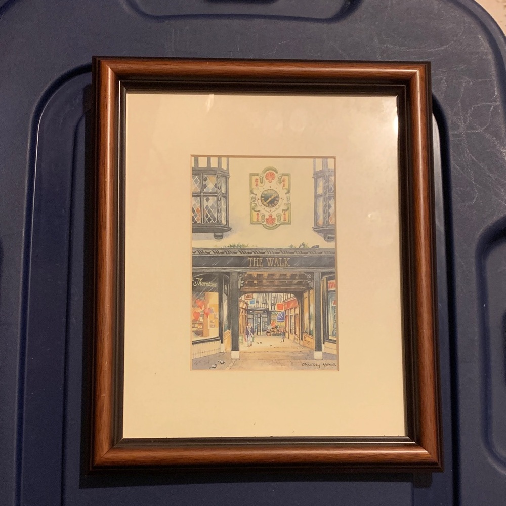Charming Street Scene Art Print with Brown Frame